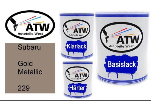 Subaru, Gold Metallic, 229: 1L Lackdose + 1L Klarlack + 500ml Härter - Set, von ATW Autoteile West.